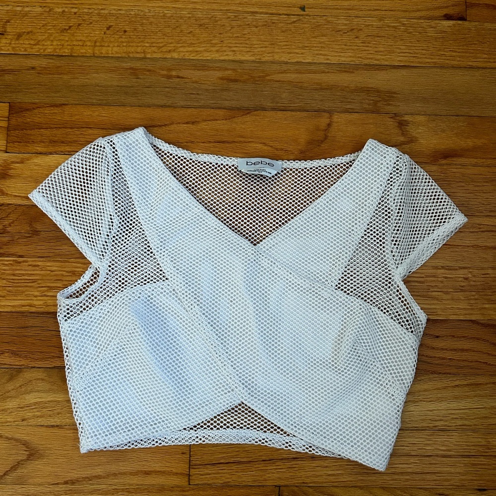 Bebe White Mesh Crop Top